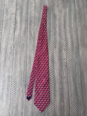 Paolo Gucci Silk Tie Red Equestrian Stirrup Print Designer Necktie Made in Italy